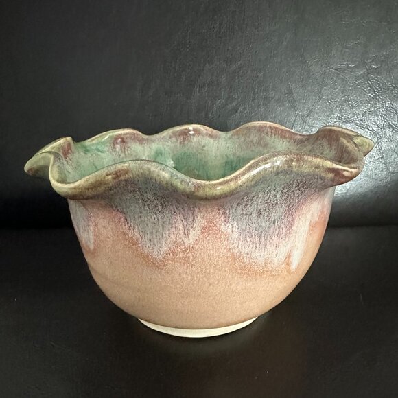 Browns Pottery Hand Made Wavy Rim Earthy Colors Medium Bowl San Antiano TX 2009 - Picture 3 of 5